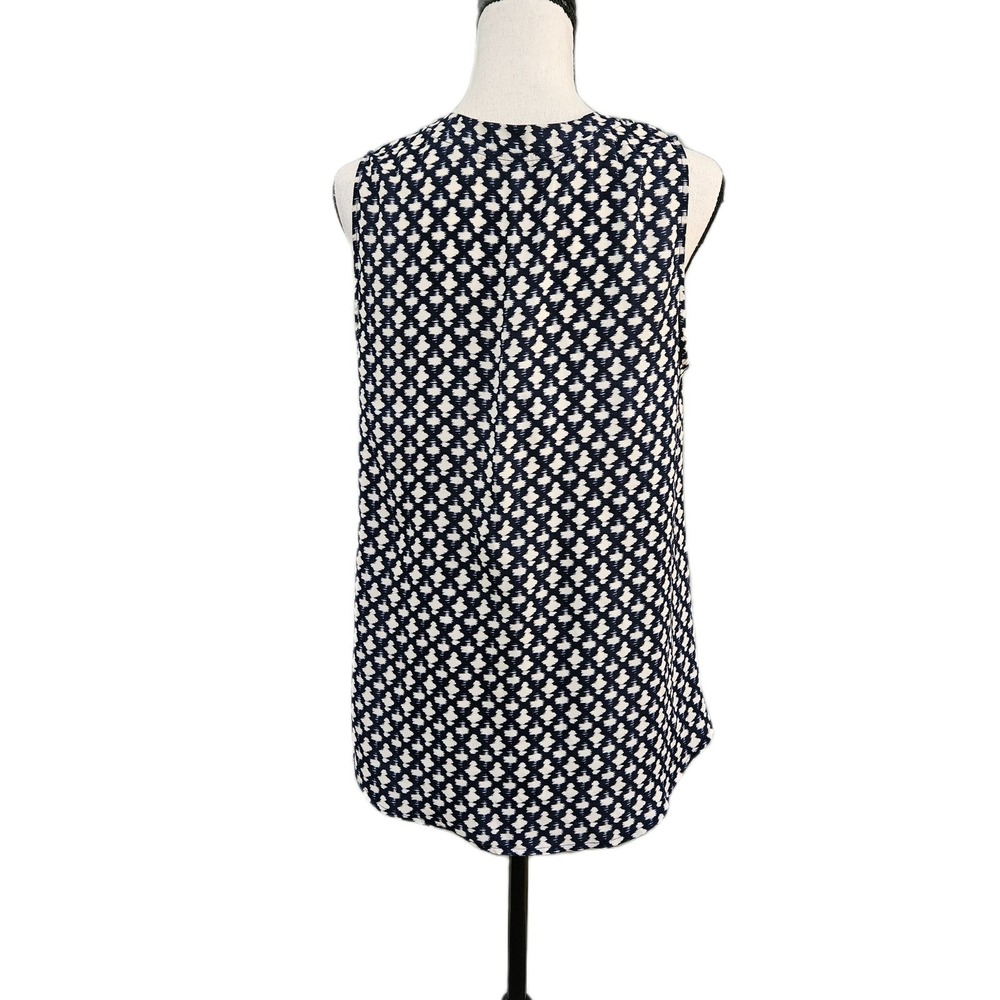 West Kei Medium Blue White Ikat Twist Front Sleeveless Blouse TU39875-C - Picture 7 of 7